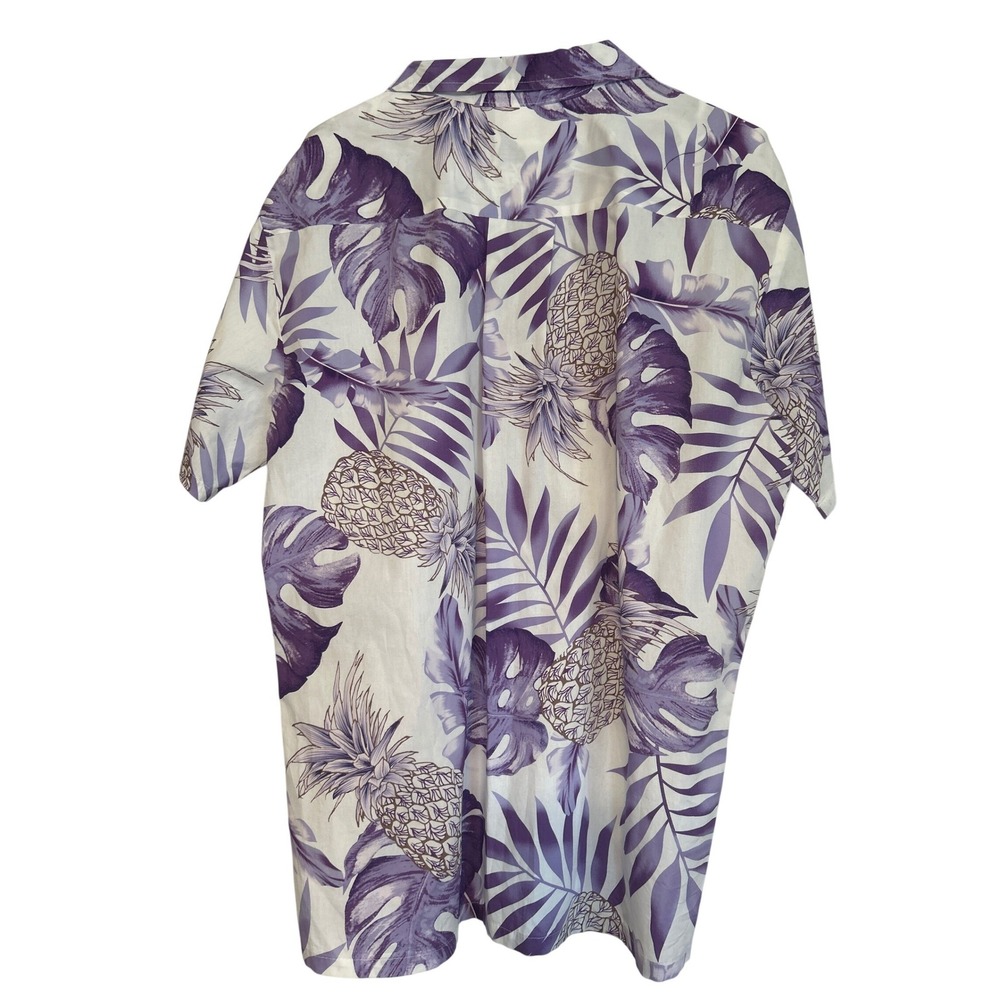 Palmwave Hawaii Mens XL Purple White Pineapple Tropical Cotton Camp Shirt - Picture 3 of 5